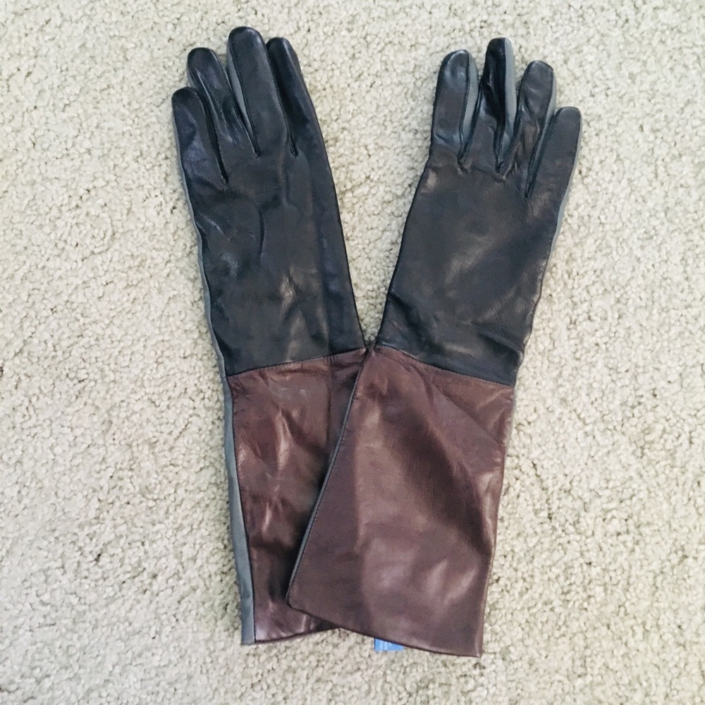 Leather color block gloves